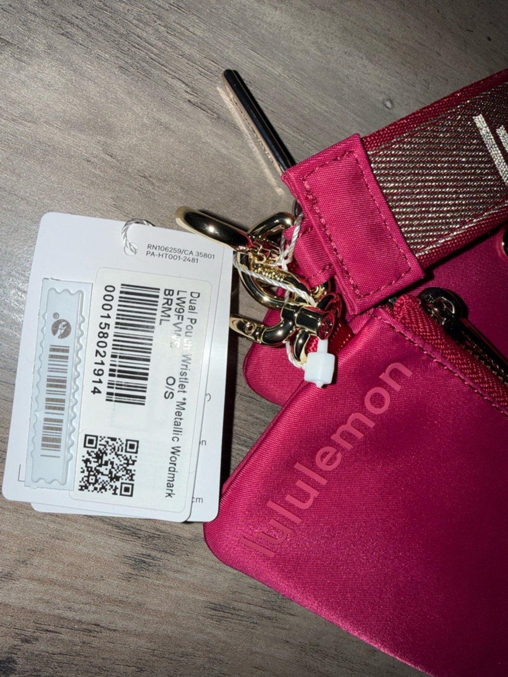 Lululemon Dual Pouch Wristlet Berry Rumble Metallic Wordmark - Picture 2 of 3